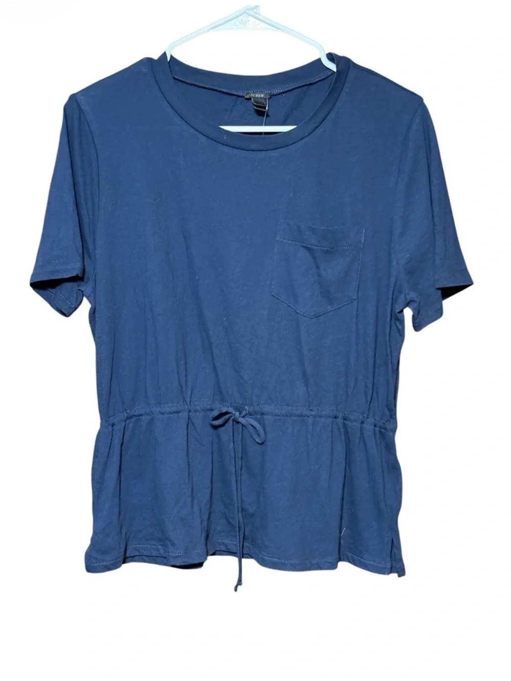J.Crew Cotton Drawstring Waist Pocket Tee Navy Blue Large NWT